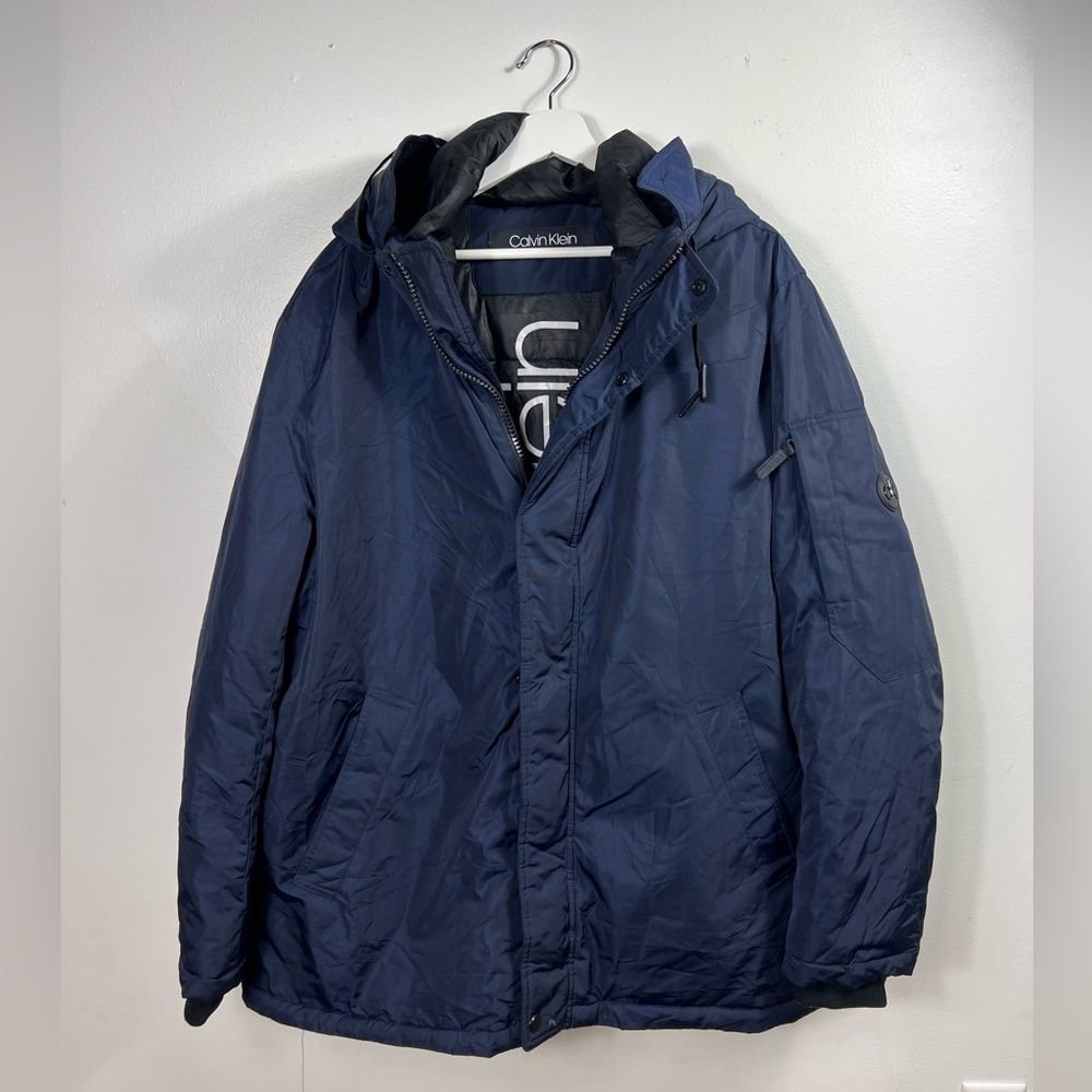 Mens Calvin Klein XL Winter Parka Navy/Black Zippered Hooded